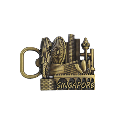 comprar Abridor de botellas con letrero de Singapur en oro antiguo, metal vintage fundido a presión, redondo de 2.5 pulgadas Fabricación en línea