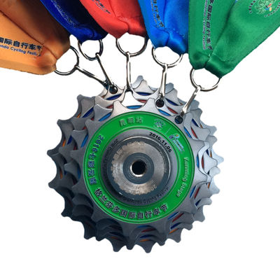 Medallas de carreras de bicicleta de aleación de zinc / latón con logotipo impreso Medallas de ciclismo personalizadas