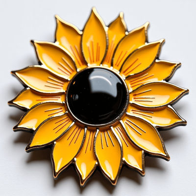 Imán de nevera de girasol con pétalos de esmalte y centro de resina